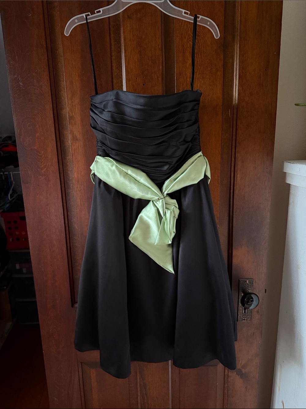 White House Black Market Black Strapless Dress with Mint Sash